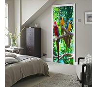 XWYDCF Adesivi per Porte Interne 3D 90 * 210Cm Pappagallo Animale Foresta Tropicale Camera da Letto Porte Carta da Parati in PVC Autoadesivo Impermeabile Complementi Arredo Casa Poster Murale