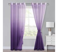 XWZO Ombre - Set di 2 tende con occhielli, in voile sfumato, per camera da letto e soggiorno, con fermatenda, 225 x 140 cm (A x L), colore: Viola