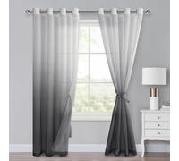 XWZO Ombre - Tende con occhielli, in voile sfumato, 2 pezzi, per camera da letto e soggiorno, 225 x 140 cm (A x L), colore grigio