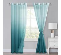 XWZO Ombre - Tende con occhielli, in voile sfumato, 2 pezzi, per camera da letto e soggiorno, con fermatenda, 225 x 140 cm (A x L), colore turchese