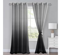 XWZO Ombre - Tende con occhielli, in voile sfumato, per camera da letto e soggiorno, 2 pezzi, con fermatenda, altezza 245 x 140 cm, colore nero