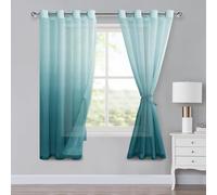 XWZO Ombre - Tende con occhielli, in voile sfumato, per camera da letto e soggiorno, con fermatenda, altezza 175 x 140 cm, colore: blu, HDEU-EDMBJBS-N-D2P-5569-12