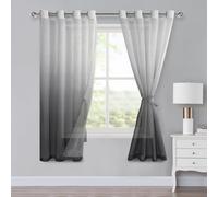 XWZO Ombre - Tende con occhielli, in voile sfumato, per camera da letto e soggiorno, con fermatenda, altezza 175 x 140 cm, colore: grigio