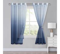 XWZO Ombre - Tende con occhielli, in voile sfumato, per camera da letto e soggiorno, con fermatenda, altezza 175 x 140 cm, blu jeans, HDEU-EDMBJBS-N-D2P-5569-31