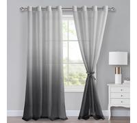 XWZO Ombre - Tende con occhielli, in voile sfumato, per camera da letto e soggiorno, con fermatenda, altezza 260 x 140 cm, colore: grigio