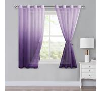 XWZO Ombre - Tende con occhielli, in voile sfumato, per camera da letto e soggiorno, con fermatenda, altezza 145 x 140 cm, colore: lilla