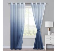XWZO Ombre - Tende con occhielli, in voile sfumato, set da 2 pezzi, per camera da letto e soggiorno, con fermatenda, 245 x 140 cm (A x L), blu jeans
