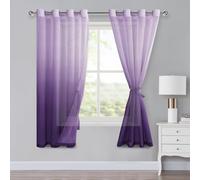 XWZO Tende in voile con occhielli, tende sfumate, tende trasparenti ombré, set da 2 pezzi per camera da letto e soggiorno, tende ad anello con fermatenda H160xB140cm Lilla
