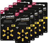 XX-Treme Longlife Extra Tipo 10, 60 Batterie per apparecchi acustici progettate per le massime prestazioni - Confezione da 10 x 6 batterie - Codice colore giallo, 1,45 Volt