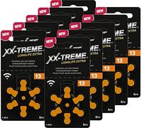 XX-Treme Longlife Extra Tipo 13, 60 Batterie per apparecchi acustici progettate per le massime prestazioni - Confezione da 10 x 6 batterie - Codice colore arancione, 1,45 Volt