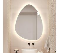 Xxbbyubo 100cm Irregolare Ovale Specchio da Trucco a LED Illuminato, Moderno Anti-Nebbia Specchio da Bagno senza Cornice 120cm, Interruttore Tattile Dimmerabile(70x50cm)