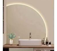 Xxbbyubo 70-100cm Semicerchio Specchio da Parete con 3 Colori di Luce, senza Cornice Specchio da Bagno Anti-Appannamento e Dimmerabile, Retroilluminato(Right,40"x40")