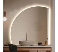 Xxbbyubo 70cm 80cm Irregolare Specchio da Parete Illuminato, Semicerchio Specchio da Trucco Dimmerabile, 3 Colori Retroilluminato, Anti-Appannamento(Left,80cm/32)