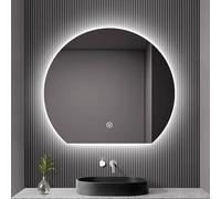 Xxbbyubo 80/90CM Semicerchio Retroilluminato Specchio da Trucco, Rotondo LED Anti-Appannamento Specchio da Bagno con Dimmerabile Illuminato per Doccia Rasatura Trucco(Under cut,100 * 90cm)