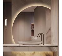 Xxbbyubo 80cm Semicerchio LED Specchio Cosmetico, 90cm 3 Colori senza Cornice Specchio da Parete, Antiappannamento, Dimmerabile con Interruttore Tattile(Right Under cut,100cm)