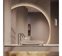 Xxbbyubo 80cm Semicerchio LED Specchio Cosmetico, 90cm 3 Colori senza Cornice Specchio da Parete, Antiappannamento, Dimmerabile con Interruttore Tattile(Left Under cut,80cm)