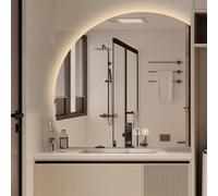 Xxbbyubo Antiappannamento Specchietti Retroilluminato per Bagno, Semicerchio LED senza Cornice Specchio Decorativo, 3 Colori Dimmerabile per Camera da Letto(Right Under cut,40")