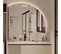 Xxbbyubo Antiappannamento Specchietti Retroilluminato per Bagno, Semicerchio LED senza Cornice Specchio Decorativo, 3 Colori Dimmerabile per Camera da Letto(Left Under cut,28")