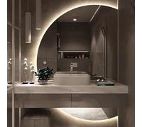 Xxbbyubo Antiappannamento Specchio da Parete Intelligente con Luce, Semicerchio Dimmerabile Specchio da Parete senza Cornice, Retroilluminato(Rightcut,47x32inch)