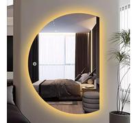 Xxbbyubo Dimmerabile Anti-Appannamento Specchio da Parete per Bagno, 90/100/120cm Semicerchio Specchio Decorativo con Illuminazione a 3 Colori(Rightcut,39x28inch)