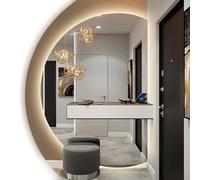 Xxbbyubo Dimmerabile Specchio da Parete Anti-Nebbia da Bagno con Interruttore Tattile, Semicerchio senza Cornice Specchio Decorativo 90-130cm(Left Half,43"x28")