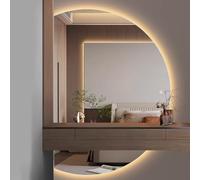 Xxbbyubo Dimmerabile Specchio da Parete Cosmetico, 3 Colori Semicerchio Specchio a Figura Intera, Intelligente Antiappannamento per Bagno(Left cut,47"/120cm)