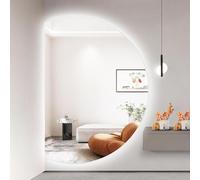 Xxbbyubo Dimmerabile Specchio da Trucco Semicerchio 130cm, Specchio da Bagno Anti-Nebbia senza Cornice 120cm, 3 Colori Retroilluminato, Controllo Tattile(Right half,35in)