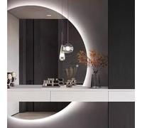 Xxbbyubo Grand LED Retroilluminato Specchio da Parete, Semicerchio Moda Specchi Decorativi senza Cornice, 3 Colori Dimmerabile, Antiappannamento(Leftcut,90cm/35in)