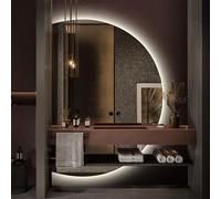 Xxbbyubo Grand LED Specchio da Parete, Dimmerabile Intelligente Specchio da Bagno con Controllo Tattile, 130cm Semicerchio Specchio da Trucco con Antinebbia(Right,43x28in)