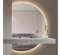 Xxbbyubo Grand Specchio Cosmetico LED Intelligente, Mezza Luna Dimmerabile Anti-Appannamento Specchio da Bagno, 3 Colori Retroilluminato(Right semicircle,39"x28")