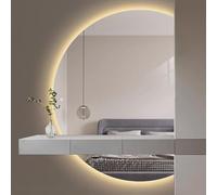 Xxbbyubo Grand Specchio Cosmetico LED Intelligente, Mezza Luna Dimmerabile Anti-Appannamento Specchio da Bagno, 3 Colori Retroilluminato(Left semicircle,51"x35")