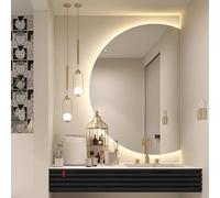 Xxbbyubo Grand Specchio da Bagno da Parete con Anti-Appannamento, Mezza Luna Specchio Cosmetico senza Cornice con 3 Colori di Luce, Dimmerabile Retroilluminato(Left semicircle,39")