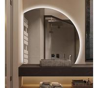 Xxbbyubo Irregolare LED Specchio da Trucco Antiappannamento, Semicerchio con Illuminazione Specchio da Bagno, 3 Colori Dimmerabile, Controllo Tattile(Left Under cut,40")