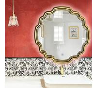 Xxbbyubo LED Barocco Specchio da Bagno, 65cm Rotondo Dimmerabile Specchio Cosmetico con 3 Colori di Luce, 80cm Vintage Cornice in PU, per Bagno Camera da Letto(Gold,65cm/26)