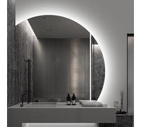 Xxbbyubo LED Dimmerabile Specchio da Trucco Retroilluminato, 70/80/90/100cm Specchio da Parete a Mezza Luna Antiappannamento, per Bagno Camera da Letto Trucco(Right,28 * 28inch)