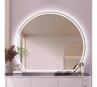 Xxbbyubo LED senza Cornice Specchio da Parete con 3 Colori di Luce, Intelligente Anti-Appannamento Specchio da Bagno Semicerchio 90cm, per Doccia Rasatura Trucco 100cm(Frontlit,28inch)