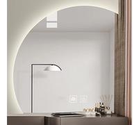 Xxbbyubo LED Specchio da Bagno senza Cornice 70/80cm, Moderno Antiappannamento Specchio da Trucco Semicerchio 90/100vm, Dimmerabile 3 Colori(Left,36"/90cm)