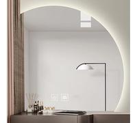 Xxbbyubo LED Specchio da Bagno senza Cornice 70/80cm, Moderno Antiappannamento Specchio da Trucco Semicerchio 90/100vm, Dimmerabile 3 Colori(Right,28"/70cm)