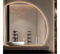 Xxbbyubo LED Specchio da Parete Retroilluminato, Specchio Vanity da Parete Dimmerabile Semicerchio 80/90cm, Antiappannamento, 3 Colori, senza Cornice(Left Under Cut,70 * 70cm)