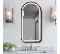 Xxbbyubo Moderno 3 Colori LED Specchio Cosmetico, Intelligente Tattile Anti-Nebbia Specchio da Bagno con Cornice Nero, 70-130cm Decorativi ad Arco(Black,90x60cm)