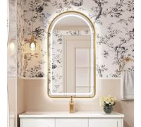 Xxbbyubo Moderno 3 Colori LED Specchio Cosmetico, Intelligente Tattile Anti-Nebbia Specchio da Bagno con Cornice Nero, 70-130cm Decorativi ad Arco(Gold,70x40cm)