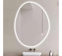 Xxbbyubo Moderno LED Asimmetrico Specchio da Parete Ovale 70-100cm, Antiappannamento Specchio da Bagno con Controllo Tattile, 3 Colori Regolabile, senza Cornice(70 * 50cm(28 * 20in))