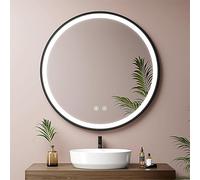 Xxbbyubo Moderno LED Specchio Cosmetico, Specchio da Bagno con Luce Rotondo 90cm, 3 Colori Dimmerabile, Specchio Antiappannamento con Cornice Oro(Black,60cm)