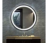 Xxbbyubo Moderno LED Specchio da Trucco con Luce, 90cm Rotondo Specchio da Parete Cornice Nero, Antiappannamento Dimmerabile Specchio da Bagno(Black,40in)