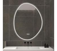 Xxbbyubo Moderno LED Specchio Illuminato 3 Colori per Trucco, Asimmetrico Antiappannamento Specchio da Bagno con Interruttore Tattile, senza Cornice(80x60cm)