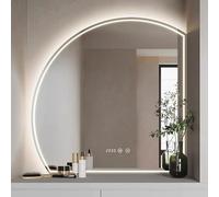 Xxbbyubo Moderno Specchio Bagno LED, Mezza Luna Specchio Cosmetico con Luce, Dimmerabile Anti-Appannamento Specchio da Parete, Interruttore Tattile(Left Half Moon,36in)
