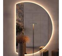 Xxbbyubo Semicerchio Antiappannamento Specchio da Bagno 120cm, Specchio Cosmetico Retroilluminato a Mezza Luna 130cm, 3 Colori Dimmerabile(Left Cut,39x28inch)