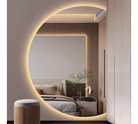 Xxbbyubo Semicerchio LED Specchio Vanity Retroilluminato, 3 Colori Dimmerabile Antinebbia Specchio da Bagno con Interruttore Tattile, 90-130cm senza Cornice(Left Half,90cm)