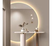 Xxbbyubo Semicerchio Specchio Cosmetico a LED Illuminato, Specchio da Bagno Antiappannamento a Mezza Luna, 3 Colori di Luce, con Interruttore Tattile(Left cut,35inch)