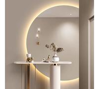Xxbbyubo Semicerchio Specchio Cosmetico a LED Illuminato, Specchio da Bagno Antiappannamento a Mezza Luna, 3 Colori di Luce, con Interruttore Tattile(Right cut,47inch)
